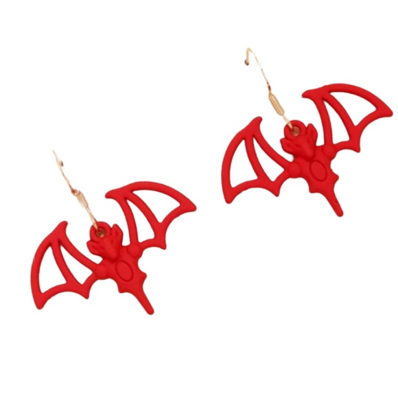 Spooky Red Bat Earrings Halloween goth Gothic new - Picture 1 of 5
